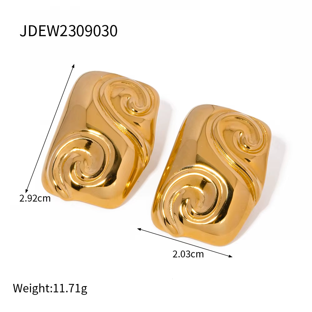 Uworld Stainless Steel Gold Plated Earrings 18K Unique Statement Multi-Layered Circles Spiral Earrings Daily Jewelry Waterproof