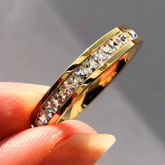 Bohemian Crystal CZ Stone Vintage Stainless Steel Women's Wedding and Engagement Ring in Gold Color