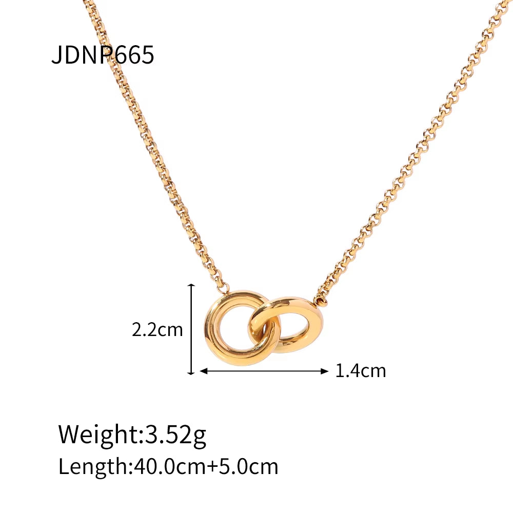 Uworld New Trend 18K Gold Plated Stainless Steel Clavicle Chain Accessories Double Rings Choker Necklace for Teen Girl