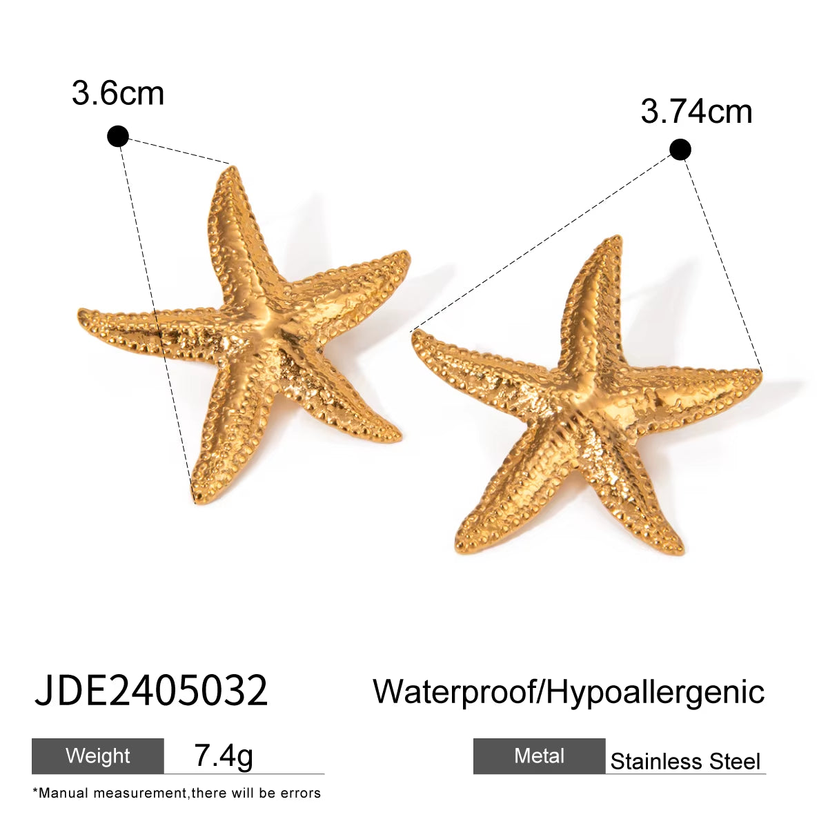 Uworld Stainless Steel Starfish Fashion Stud Earrings 18K Gold Color Waterproof Charm Metal Trendy Basic Jewelry Women Bijoux