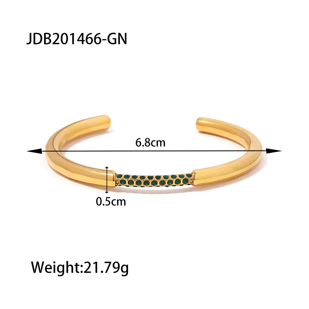 Uworld Ins 18K Gold Plated Stainless Steel Bracelet Jewelry Party Gift Opening Green White Cubic Zirconia Bangles Waterproof