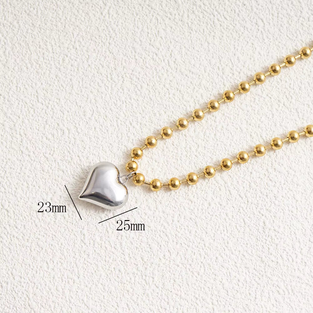 Stainless Steel Heart Necklaces for Women 6Mm Gold/Silver Color Metal Ball Bead Chain Choker Collier Femme Valentine'S Day Gift