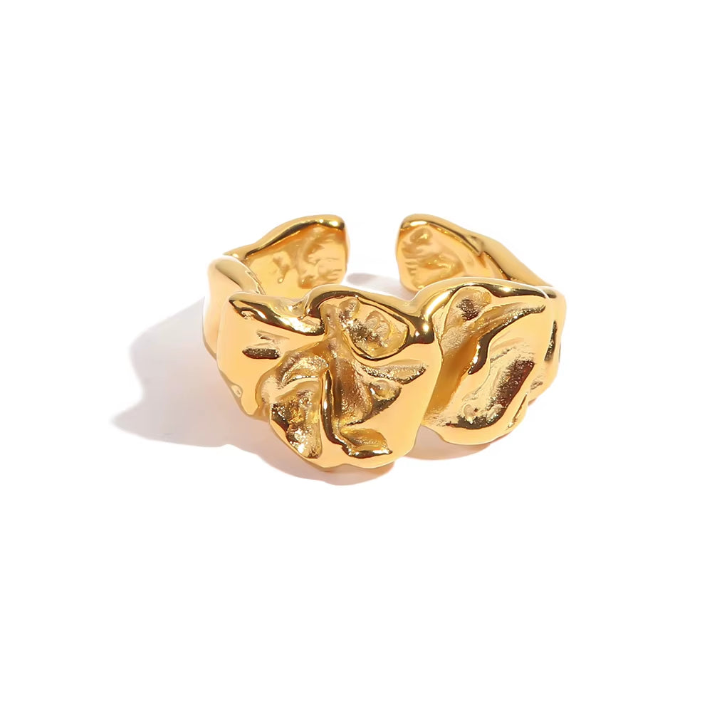 Uworld Irregular Crumpled Tin Foil Style Ring Chunky Gold Stackable Dainty Texture Metal 18 K Plated Statement Trendy Jewelry