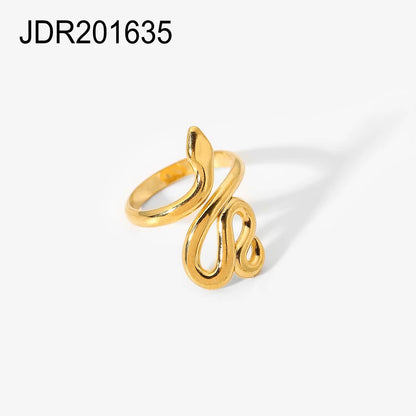 Stainless Steel Jewelry Rings Set for Women 18K Gold Plated Link Chain Geometric Twisted Wide Band Open Adjustable Rings