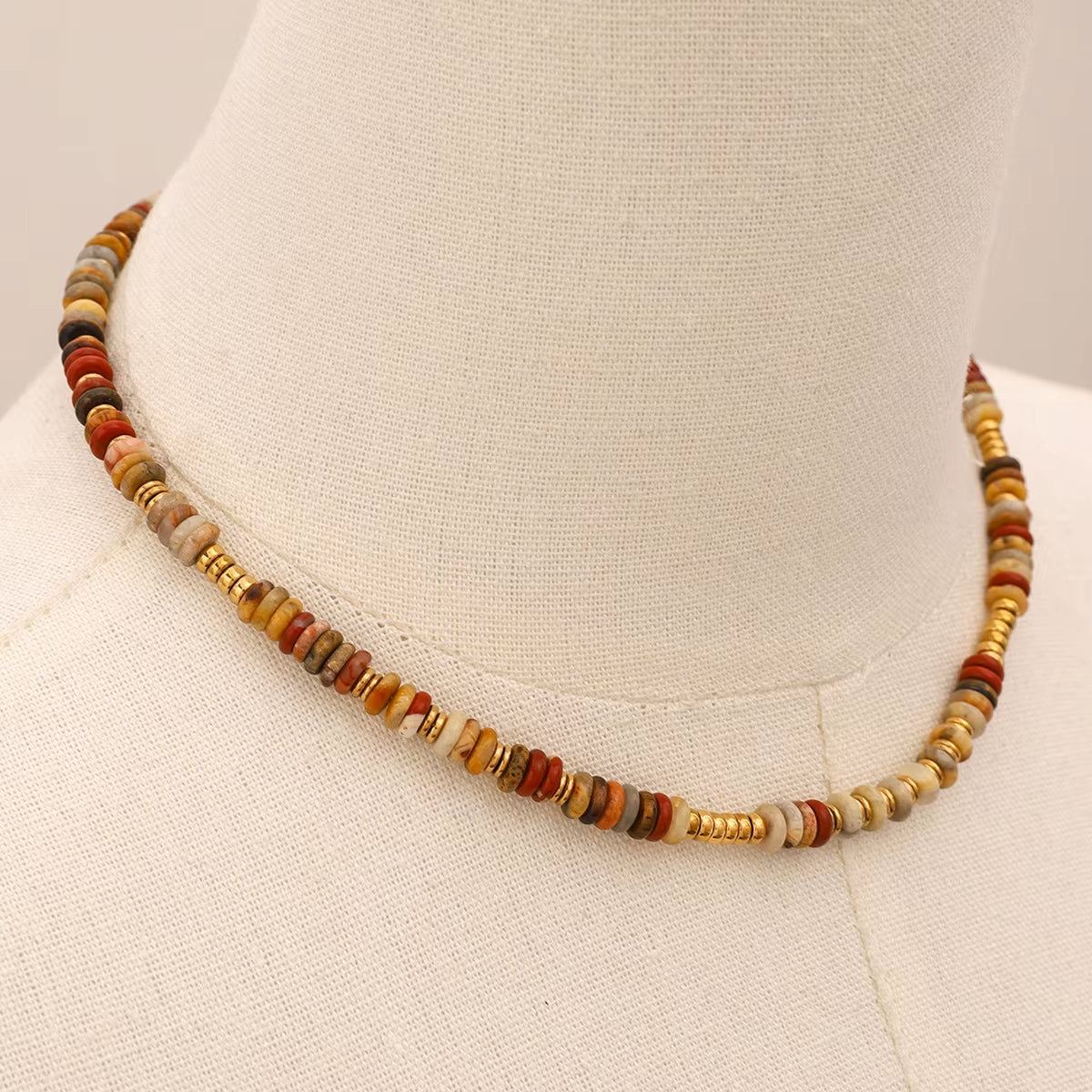 Uworld Colorful Natural Stone Semi-Precious Stainless Steel Beads Waterproof Handmade Necklace for Women Fashion Healing Jewelry