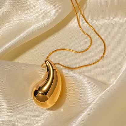 Uworld 18K Gold Plated Big Tear Drop Necklace Stainless Steel Chunky Waterdrop Pendant Necklace