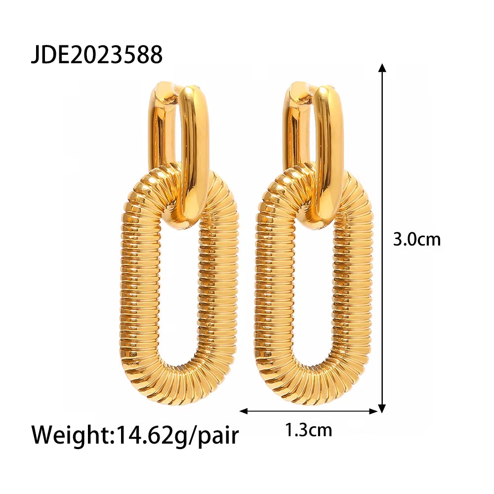 Uworld Trendy Metal Chain Link Huggies with Large Ridged Link Charm Loop Hoops- Gold Waterproof Stainless Steel Fashion Jewelry