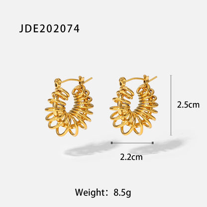 Shaped Hammer Shiny Zircon CC Shape Hoop Earrings for Women 18K Gold Plated Stainless Steel Circle Earrings Jewelry