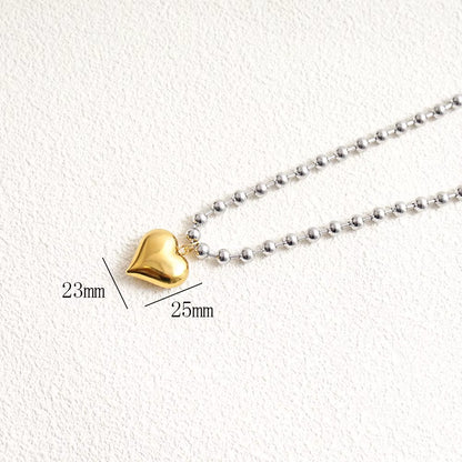 Stainless Steel Heart Necklaces for Women 6Mm Gold/Silver Color Metal Ball Bead Chain Choker Collier Femme Valentine'S Day Gift