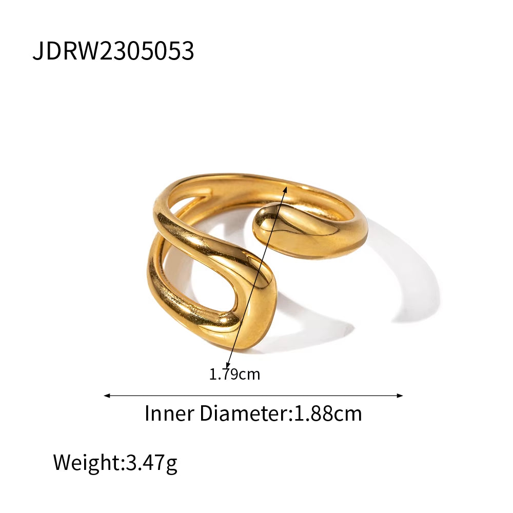 Uworld Simple Hollow Cross Opening Ring 18K Gold Plated Stainless Steel Band Finger Ring Fashion Jewelry for Women Кольца Женски