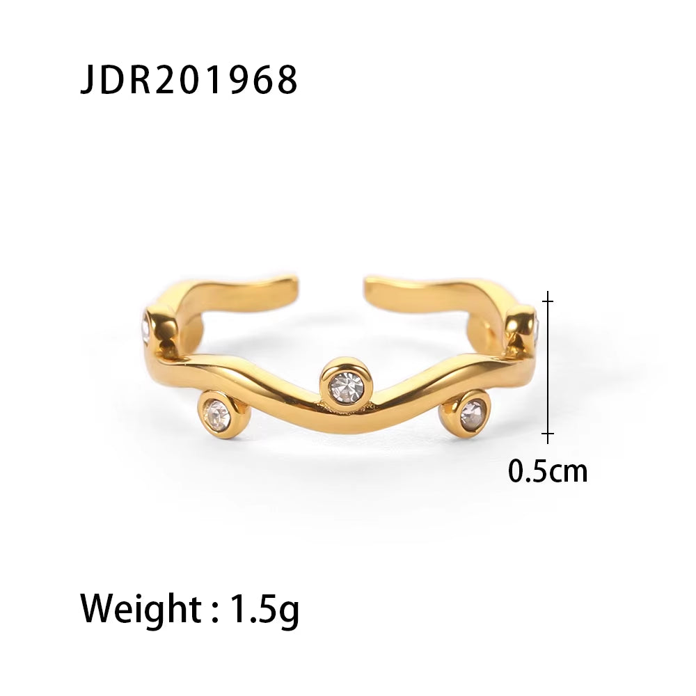 Uworld Exquisite Cubic Zirconia Leaf Stainless Steel Rings Metal Golden Minimalist Women 18K Plated Jewelry Gift Waterproof