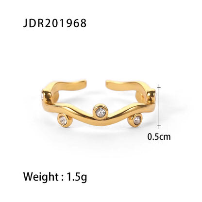 Uworld Exquisite Cubic Zirconia Leaf Stainless Steel Rings Metal Golden Minimalist Women 18K Plated Jewelry Gift Waterproof