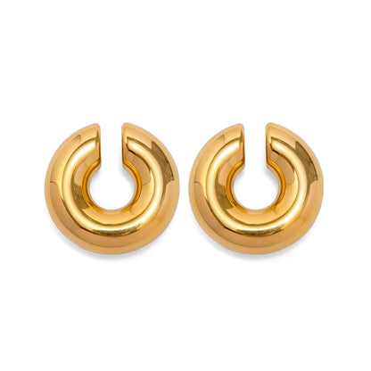 Uworld 316L Stainless Steel PVD Hoop Earrings Women Fashion Ear Clips Thread Texture Statement Earrings for Women Серьги Женские